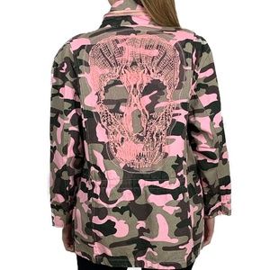 Handmade Pink Camo Jacket With Skull Patch